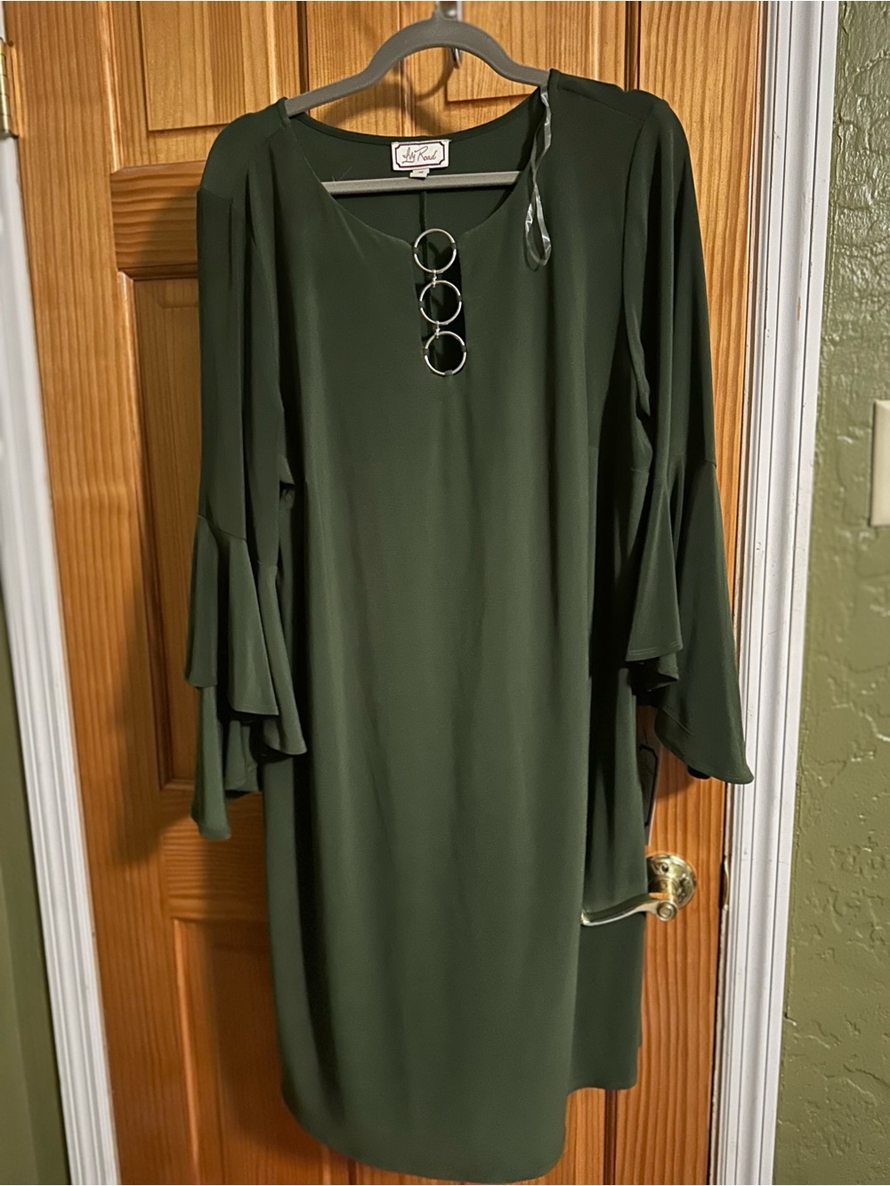 Olive Green Bell-Sleeve Shift Dress